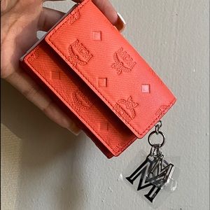 MCM Klara Monogram Leather Wallet (color:coral)